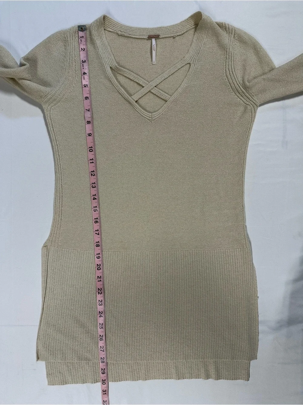 Free People Criss Cross Tunic Sweater Cream Oatmeal Size Small